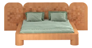Sally Wood Bed with Marquetry Headboard in Reclaimed Oak by Fred&Juul