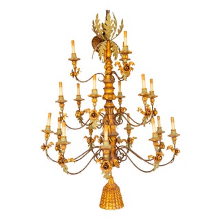 1980s Italian Baroque Chandelier in Giltwood & Wrought Iron For Sale