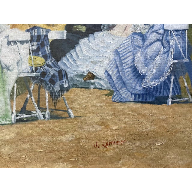 Mid 20th Century Vintage Decorative Painting Fashionable Ladies at Scheveningen Beach After Dutch Painter Kaemmerer Framed For Sale - Image 5 of 7