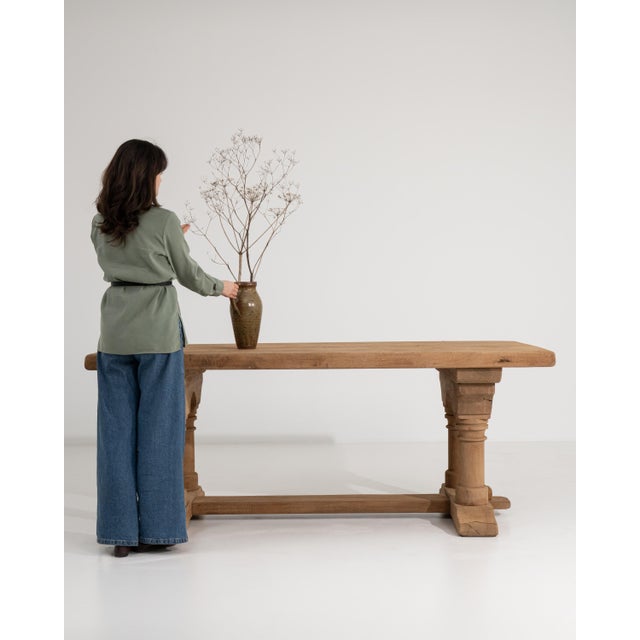 Brown Brutalist Oak Dining Table, France, Circa 1970 For Sale - Image 8 of 14