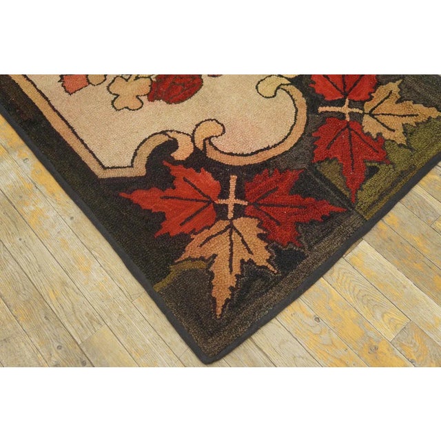 1920s Folk Art Beige Medallion Roses Antique American Hooked Rug For Sale - Image 11 of 11