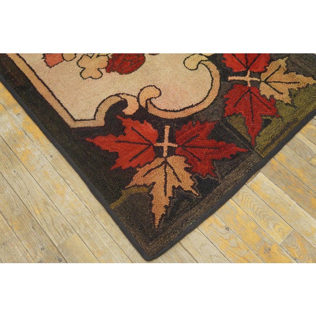 Wonderful Beige Color With Delicate Florid Design Antique American Hooked Rug For Sale - Image 11 of 11