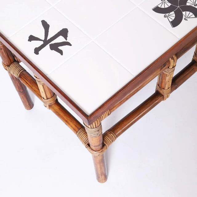 Burnt Umber Pair of Bamboo Tile Top Tables or Stands For Sale - Image 8 of 10