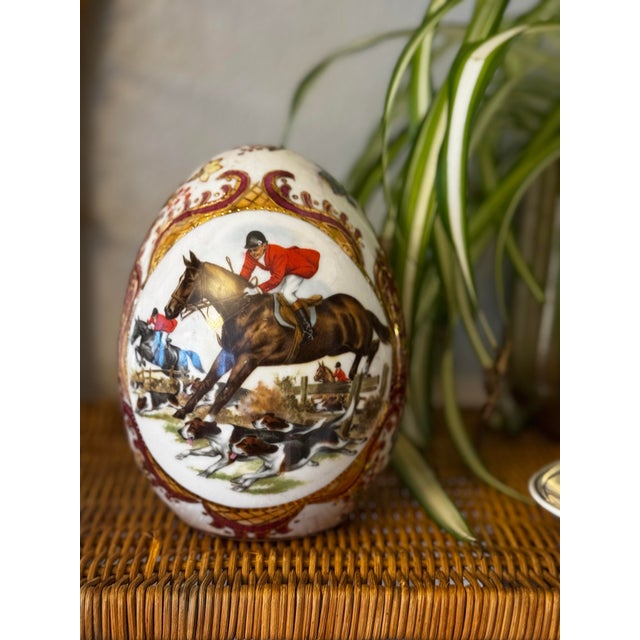 Ceramic 1970s Hand-Painted Decorative Porcelain Egg With Gilded Accents For Sale - Image 7 of 10