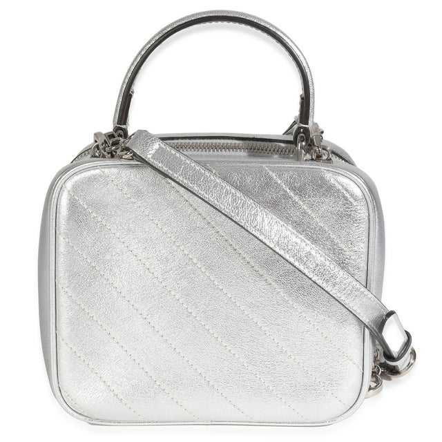 1960s Silver Metallic Sakai Be Green Calfskin Diagonal Stitched Blondie Top Hand For Sale - Image 5 of 9