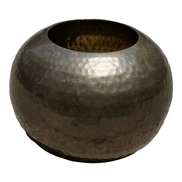 Hammered 6” Brass Bowl Vase For Sale
