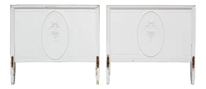 Vintage Solid Wood White Painted Cottage Shabby Chic Twin Bed Headboards - a Pair