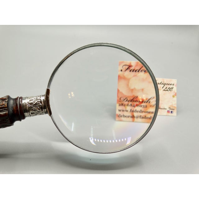 English Antique English Sterling & Stag Horn Hand Magnifying Glass For Sale - Image 3 of 11