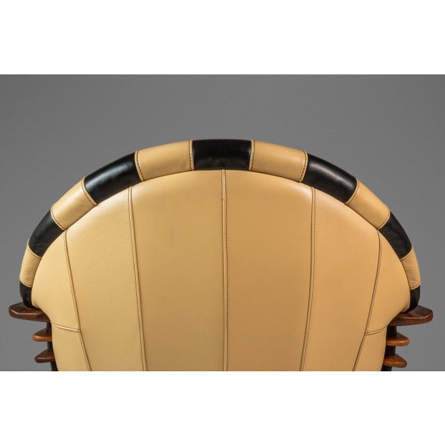 Set of Two (2) Art Deco Organic Modern "Luxor" Armchair / Lounge Chairs in Leather, Spruce & Palmwood Attributed to Pacific Green, Australia, C. 2000s For Sale - Image 15 of 18