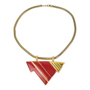 Lanvin Paris Geometric Necklace Gilt Metal and Red Enamel