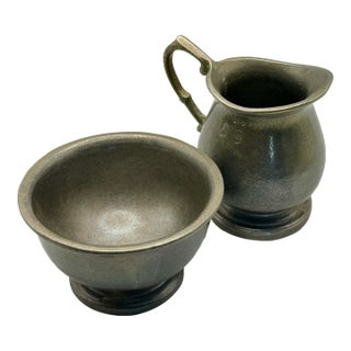 Vintage Wilton Armetale Pewter Creamer & Sugar Bowl Set – Made in Usa Minimalist Serveware Duo For Sale