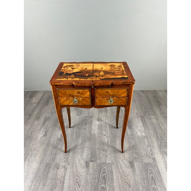 Brown 20th Century Louis XV Marquetry Sewing Table For Sale - Image 8 of 13