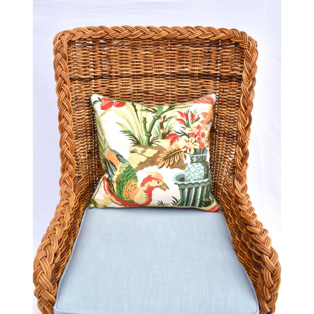 Baker Furniture Company 1960s Sculptural Braided Wicker Wingback Rattan Chair & Ottoman Set For Sale - Image 4 of 12