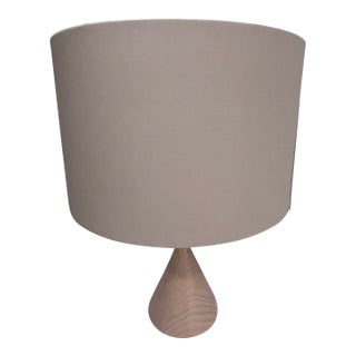 Blu Dot Flask Table Lamp in Solid Whitewashed Ash With Linen Shade – Modernist Lighting For Sale