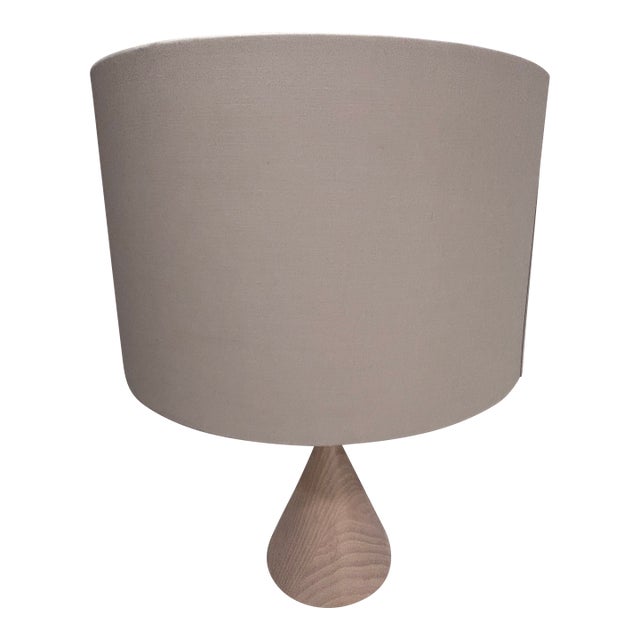 Blu Dot Flask Table Lamp in Solid Whitewashed Ash With Linen Shade – Modernist Lighting For Sale