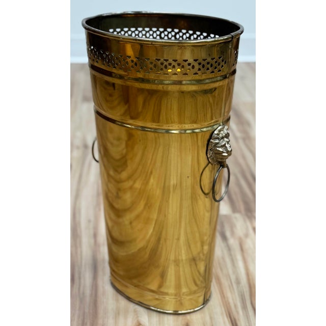 Hollywood Regency Vintage Pierced Brass Umbrella Stand or Waste Bin For Sale - Image 3 of 7