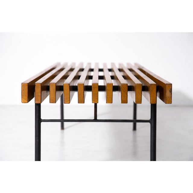 Modernist Italian Bench in Wood and Metal, 1950s, in Very Good conditions. Designed 1950 to 1959