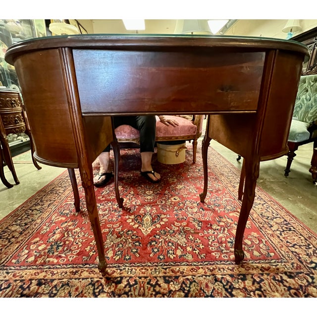 Brown 1920s Vintage French-Style Carved Walnut Desk Kidney Shaped For Sale - Image 8 of 10