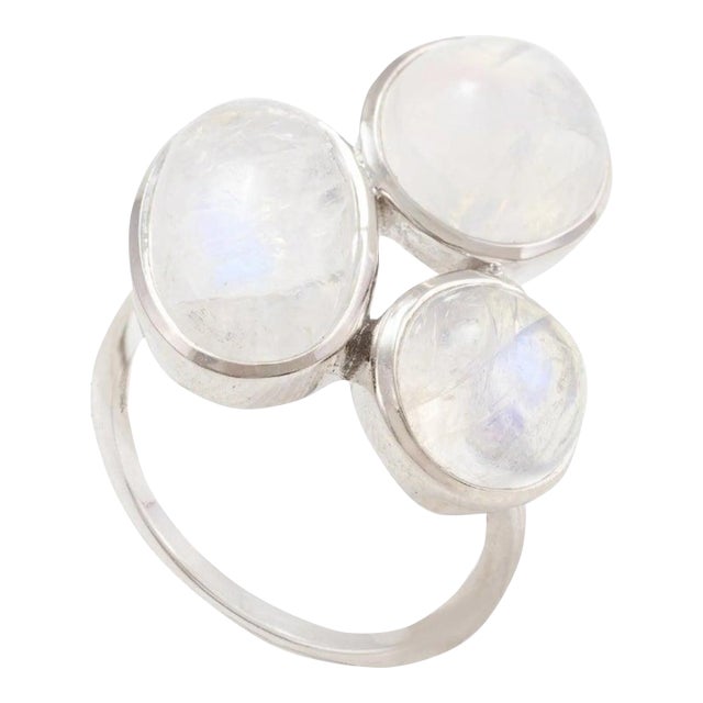Boho 9.86ct Rainbow Moonstone Cocktail Ring Size 7 in 18k White Gold For Sale