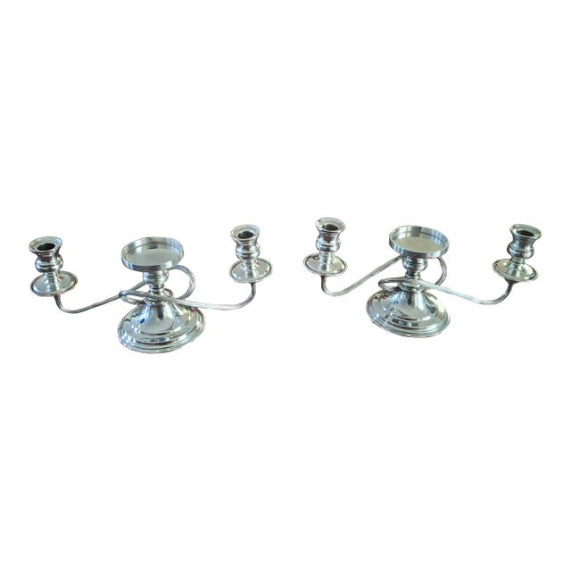 Pair 19th Century Silver Plate 3-Light Candelabra Candle Holders Table Sconces For Sale