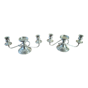 Pair 19th Century Silver Plate 3-Light Candelabra Candle Holders Table Sconces