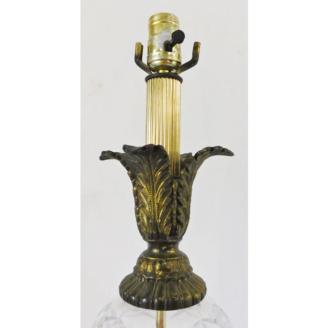 Vintage Mid-Century Tall Cut Crystal Marble Base Gold Metal Table Lamp For Sale - Image 10 of 12