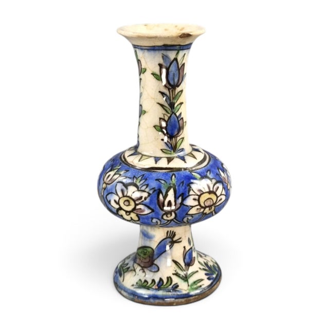 Antique West Asian Polychrome Ceramic Vase with Bird and Floral Decoration, 1900 For Sale - Image 3 of 13