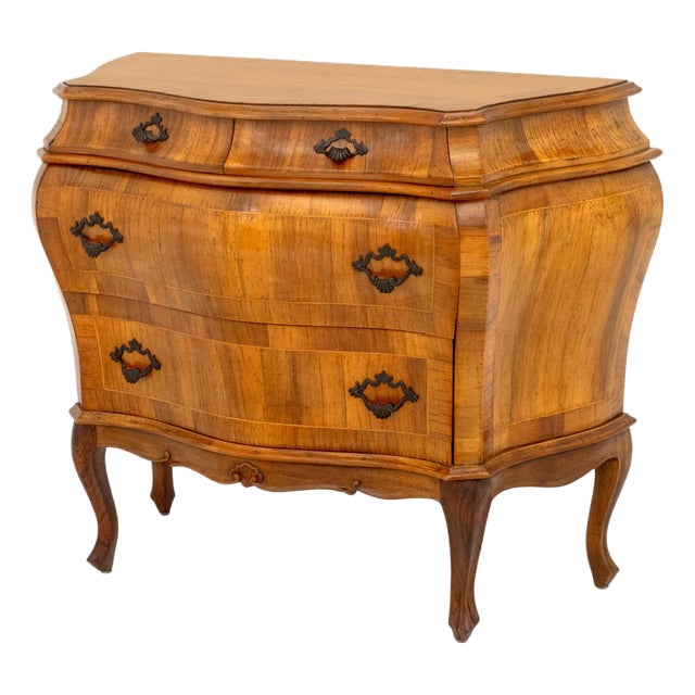 Italian Walnut Bombe Commode For Sale