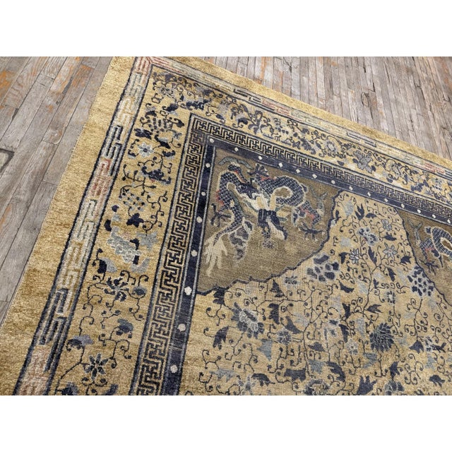 Chinese 1980s Beige Tradtional Vintage Medallion Dragon Chinese Knotted Silk Carpet Rug For Sale - Image 3 of 10