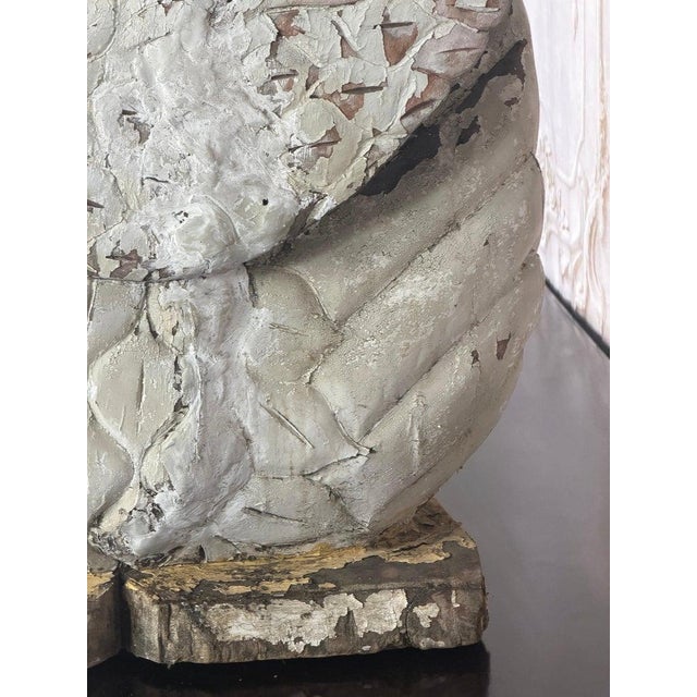 Large Antique Folk Art Carved Wood Swan - Original White Patina For Sale - Image 16 of 18