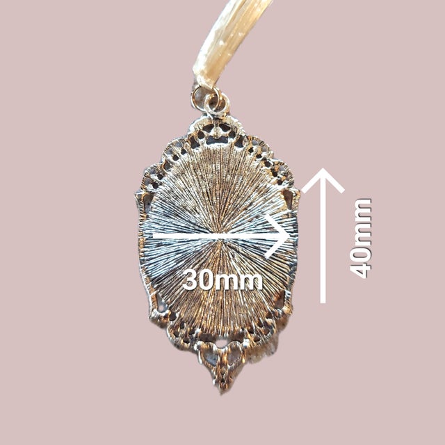 Metal Indigo Toile Christmas Ornaments: Antique Fabric Cameos in Silver Plated Frames, Set of 3 For Sale - Image 7 of 7