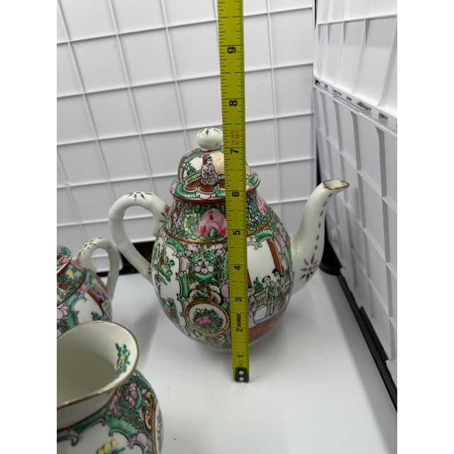 Rose Antique Chinese Famille Rose Medallion Porcelain Tea Set; Teapot, Sugar, Creamer For Sale - Image 8 of 12