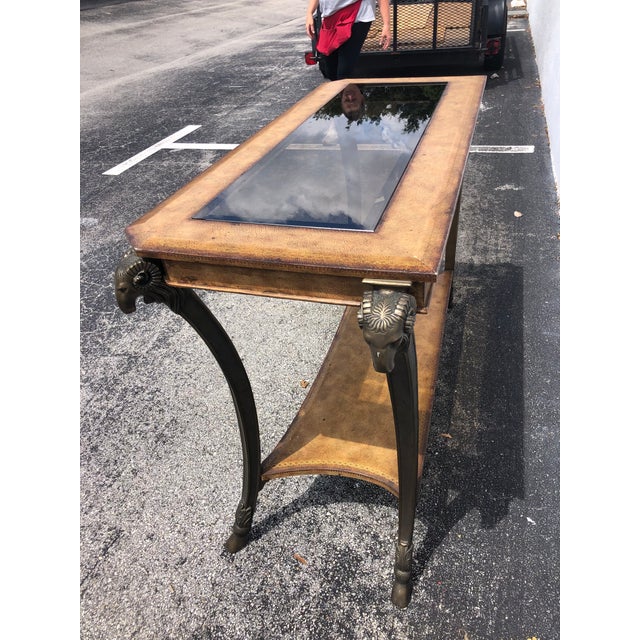 American 1990s La Barge Glass and Metal Sofa Table For Sale - Image 3 of 5