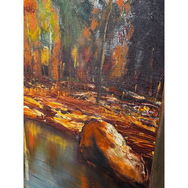 Vintage Mid Century Impressionist Fall Landscape Original Oil Framed Painting For Sale - Image 10 of 14