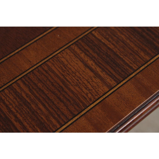 1990s Hickory Mahogany Banded Inlaid Double Pedestal Dining Table For Sale - Image 5 of 15