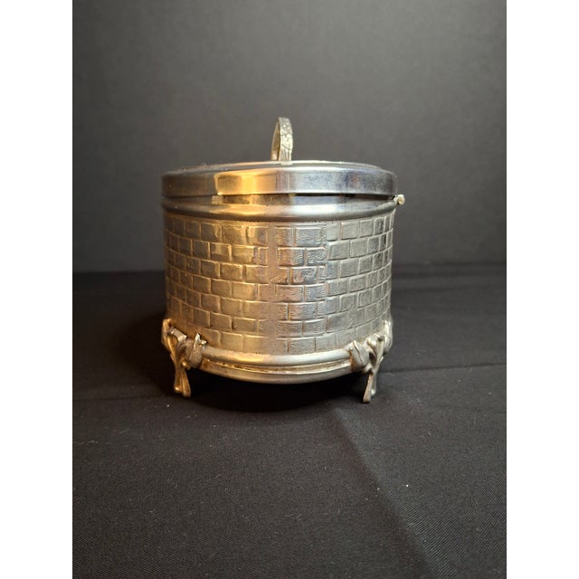 Metal Vintage Silver Plated Etrog Box Brick Basketweave Sukkot Judaica Hebrew Inscribed 124 Mark For Sale - Image 7 of 18