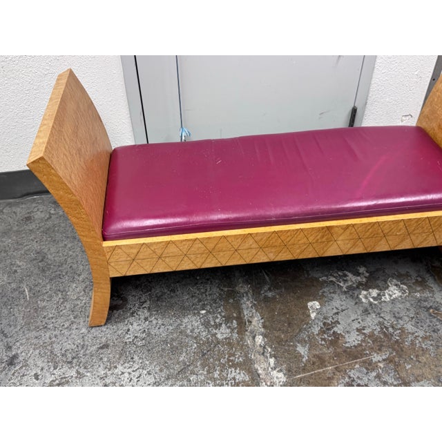 Custom Design Birdseye Maple + Leather Bench For Sale - Image 9 of 12