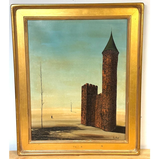 Álvaro Guillot Surrealist Fortress Landscape Oil Painting, Signed For Sale In West Palm - Image 6 of 15