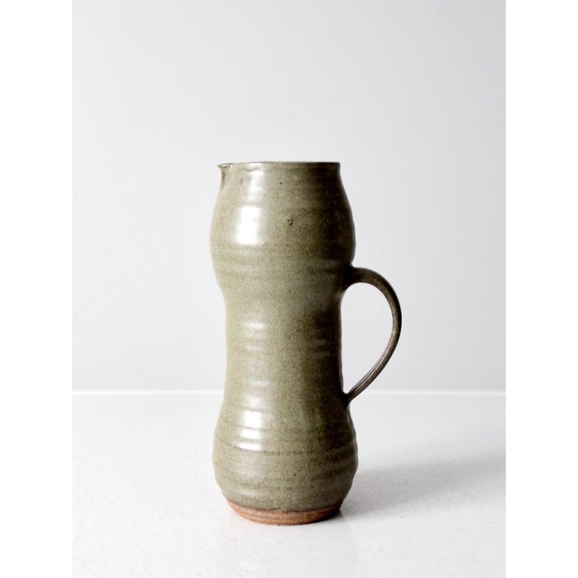 Mid-Century Modern Vintage Studio Pottery Tall Pitcher Vase For Sale - Image 3 of 13