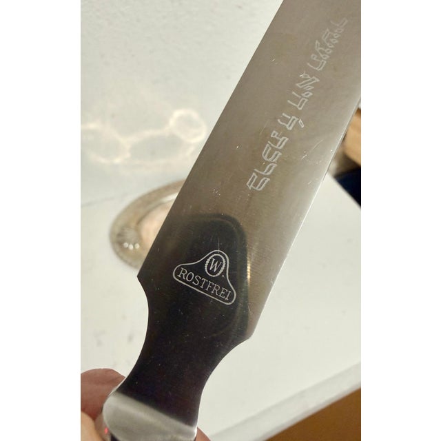 A LARGE, OLD SILVER CHALLAH KNIFE Chased with biblical passage with commandment to “Remember the Sabbath” 800 Silver...