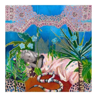 "Never Alone" Original Julia Hacker Expressionist Blue, Green Acrylic and Mixed-Media Painting For Sale