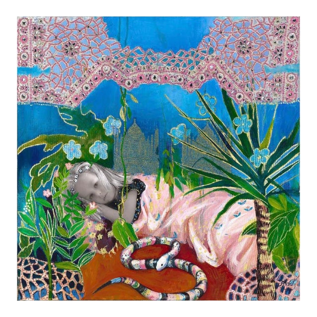 "Never Alone" Original Julia Hacker Expressionist Blue, Green Acrylic and Mixed-Media Painting For Sale