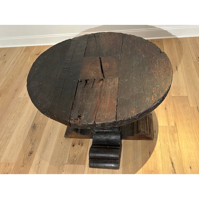 Rustic Dos Gallos, Inc. Antique Rustic Wagon Wheel & Custom Cedro Wood Base For Sale - Image 3 of 7