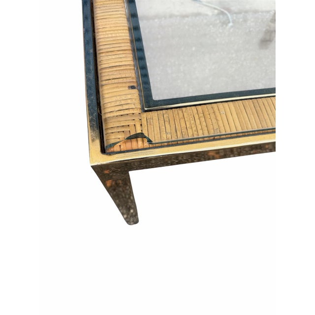 Mid Century Modern Square Brass and Rattan Side Table - A Pair For Sale - Image 9 of 12