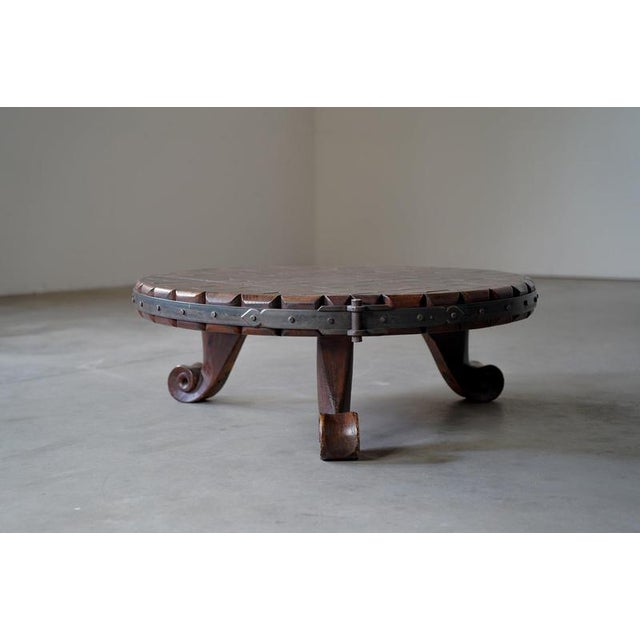 Rustic Round Coffee Table with Iron Details, Netherlands, 1960s For Sale - Image 5 of 13