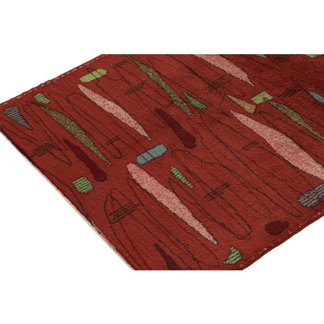 1960s 1960s Vintage Art Deco Runner in Red, Pink and Green Geometric Patterns For Sale - Image 5 of 7