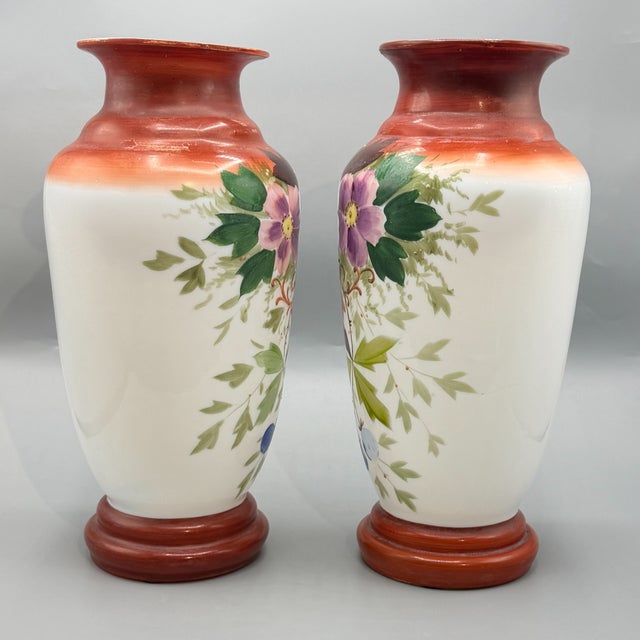 Large Antique Hand-Painted Bohemian Opaline Glass Vases, 1800s, Set of 2 For Sale - Image 16 of 18