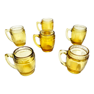Mid Century Amber Glass, Barrel Shaped Shot Glasses – Set of 6