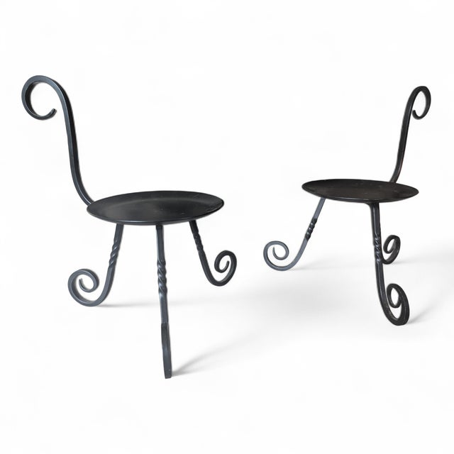 Late 20th Century Vintage Forged Wrought Iron Candle Stand Holders- A Pair For Sale - Image 5 of 12