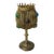 1910s Small Victorian Bejeweled Pierced Brass Goblet-Shaped Stand and Shade For Sale